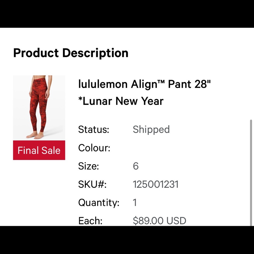 Lululemon Lunar New Year align leggings 28”